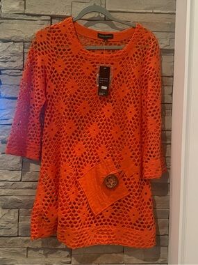Ronnie Salloway Orange Crochet Swim Coverup NWT